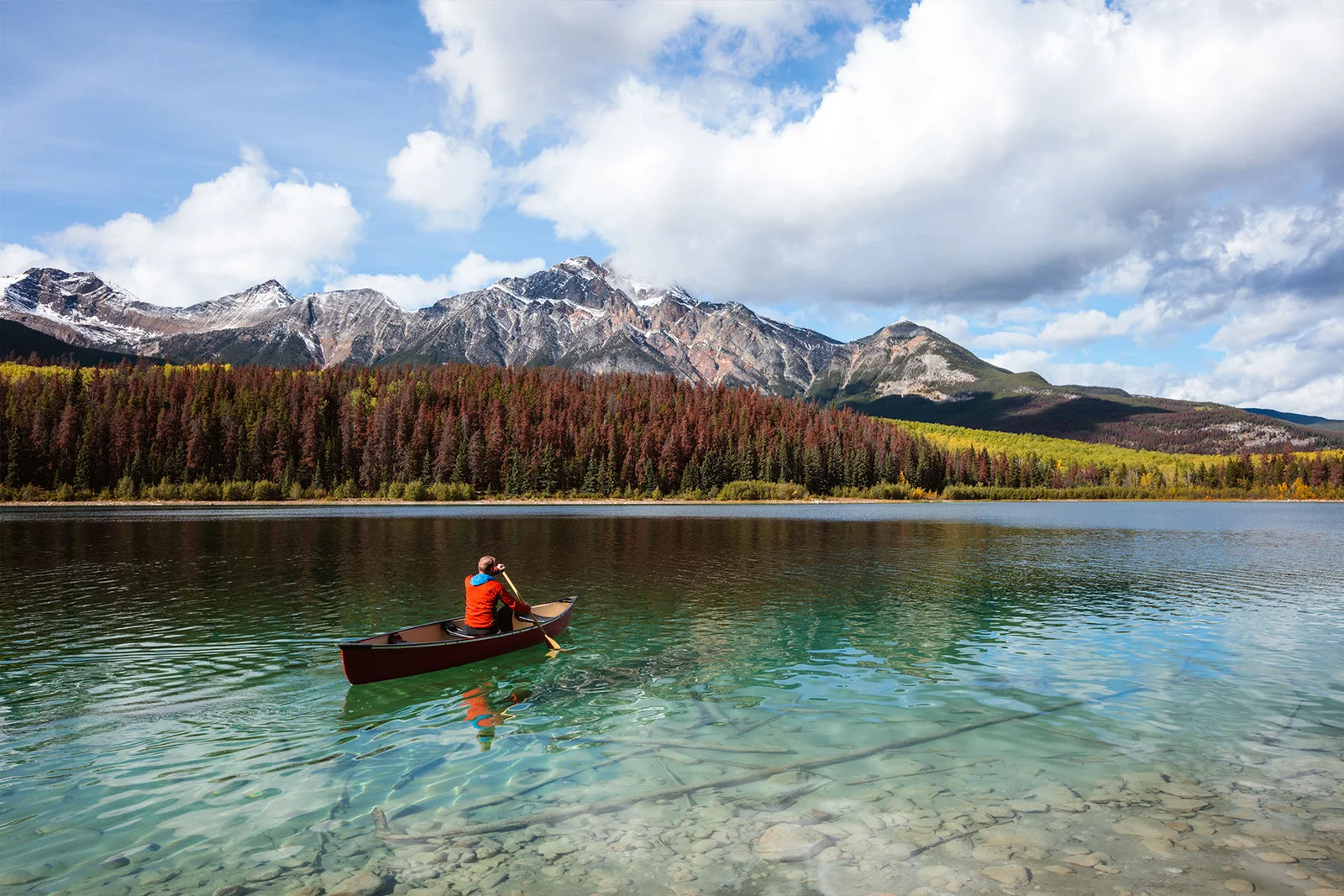 Kayaking on a lake.